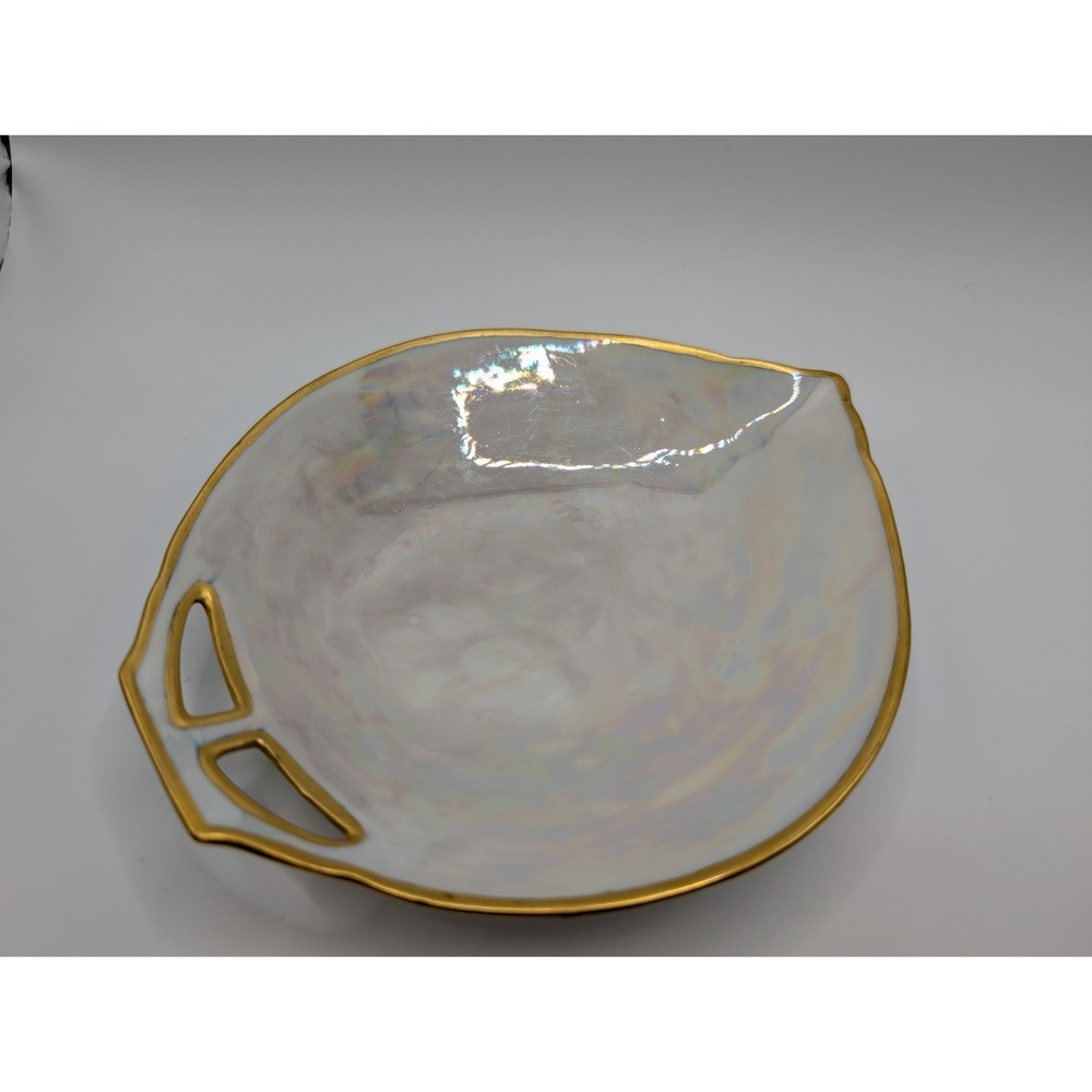 Vintage Arzberg Bavaria Iridescent Lusterware Leaf Candy Trinket Dish Gold Rim